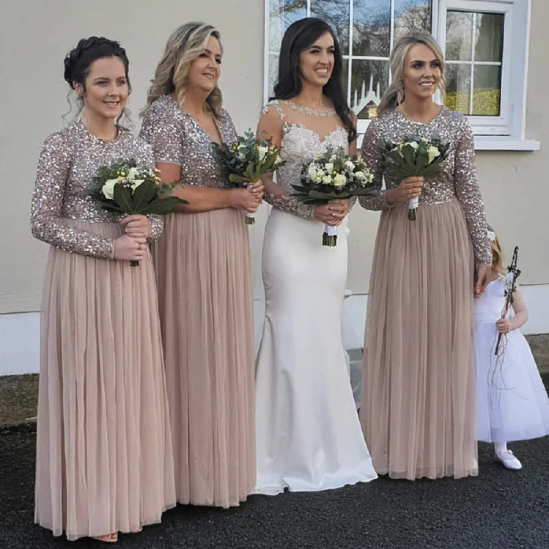 country style wedding party dresses long sleeve beaded sparkly khaki bridesmaid dresses 2020 Tunics Fleece cozy country style wedding party dresses long sleeve beaded sparkly khaki bridesmaid dresses 2020 Tunics Fleece cozy