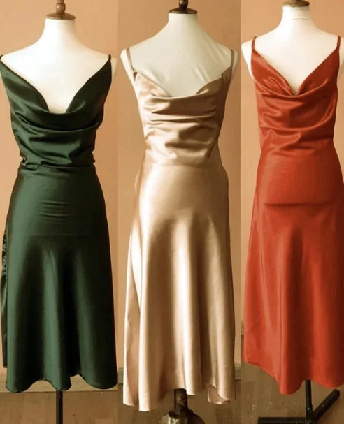 Cowl Neck Midi Length Bridesmaid Dresses Evening Dresses Tunics Bridal satin