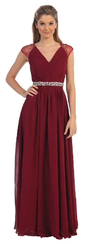 Dancing Queen Illusion Cap Sleeve Pleated V-Neck Chiffon Evening Dress 9182 Tunics Bridal satin Dancing Queen Illusion Cap Sleeve Pleated V-Neck Chiffon Evening Dress 9182 Tunics Bridal satin