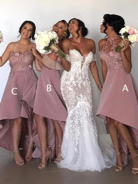 dusty pink bridesmaid dresses 2020 high low lace appliqué mismatched cheap wedding party dresses Off-the-shoulder Chic Trendy dusty pink bridesmaid dresses 2020 high low lace appliqué mismatched cheap wedding party dresses Off-the-shoulder Chic Trendy