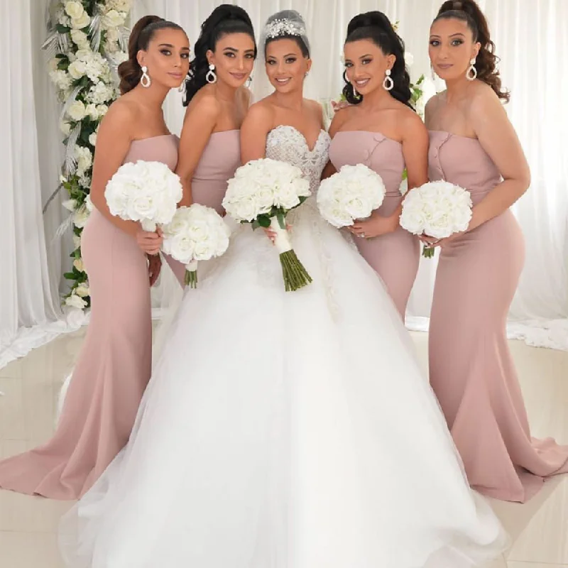 dusty pink bridesmaid dresses long mermaid strapless elegant cheap wedding party dresses 2021 Square Neckline Feminine dusty pink bridesmaid dresses long mermaid strapless elegant cheap wedding party dresses 2021 Square Neckline Feminine
