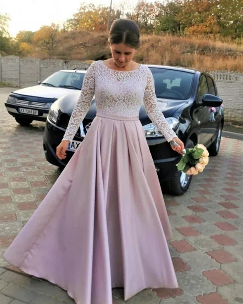 Elegant Satin Bridesmaid Dresses Lace Long Sleeves Wedding Guest Party Dresses Tunics Mesh breathable Elegant Satin Bridesmaid Dresses Lace Long Sleeves Wedding Guest Party Dresses Tunics Mesh breathable