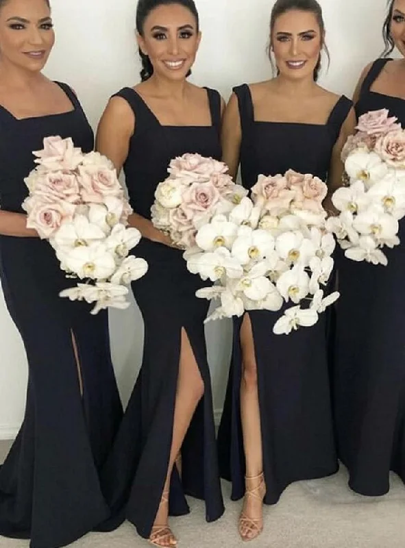 Floor Length Black Bridesmaid Dresses Square Mermaid Long Wedding Party Dresses Tunics Chic fashionable Floor Length Black Bridesmaid Dresses Square Mermaid Long Wedding Party Dresses Tunics Chic fashionable