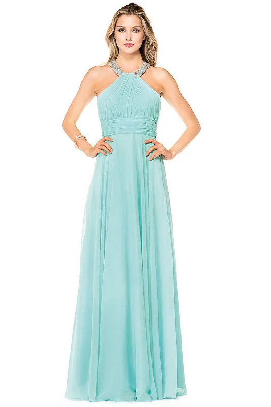 Glow by Colors - G183 Gem Beaded Halter Chiffon Evening Dress Tunics Plaid country
