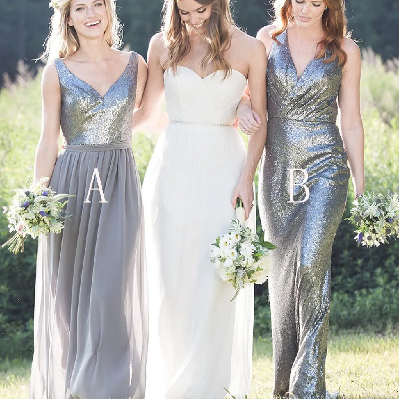 Gorgeous High Quality Mismatched Styles Sequin Long Cheap Wedding Party Dresses, WG161 Tunics Satin smooth Gorgeous High Quality Mismatched Styles Sequin Long Cheap Wedding Party Dresses, WG161 Tunics Satin smooth