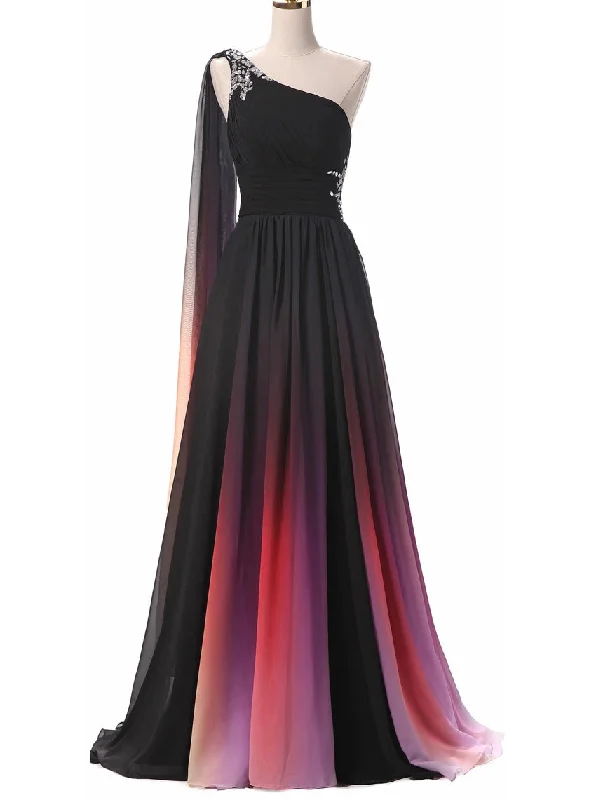 Gradient Long Prom Dresses One Shoulder Ombre Chiffon Evening Dress PO121 Sequined Elegant Party Gradient Long Prom Dresses One Shoulder Ombre Chiffon Evening Dress PO121 Sequined Elegant Party