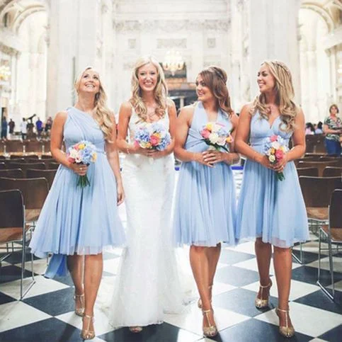 infinite bridesmaid dresses short blue chiffon a line knee length convertible wedding party dresses Tunics Custom made infinite bridesmaid dresses short blue chiffon a line knee length convertible wedding party dresses Tunics Custom made
