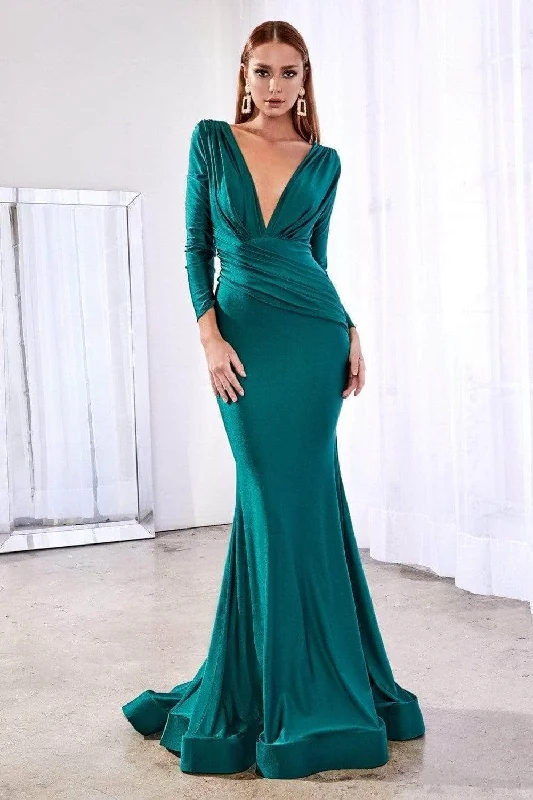 Ladivine CD0168 - Long Sleeve Draped Evening Dress Tunics Polka dots