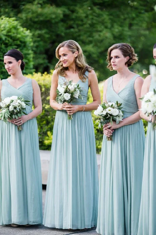 Long Chiffon Wedding Party Dresses with Pleated V-neckline Vestido de la dama de honor Tunics Polka dots Long Chiffon Wedding Party Dresses with Pleated V-neckline Vestido de la dama de honor Tunics Polka dots