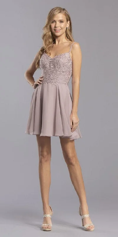 Aspeed S2292 Lace Embroidered Bodice Short Party Dress Boat Neckline Classic