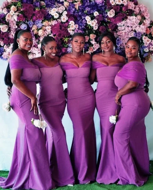 Mermaid Satin Bridesmaid Dresses Tulle Off Shoulder Sheath Wedding Guest Party Dresses Tunics Yoga stretchy