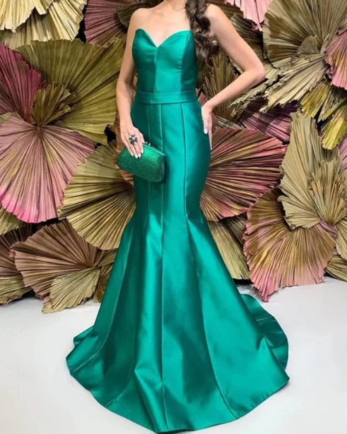 Mermaid Sweetheart Satin Dresses Strapless Floor-length Evening Dresses Tunics Custom made Mermaid Sweetheart Satin Dresses Strapless Floor-length Evening Dresses Tunics Custom made