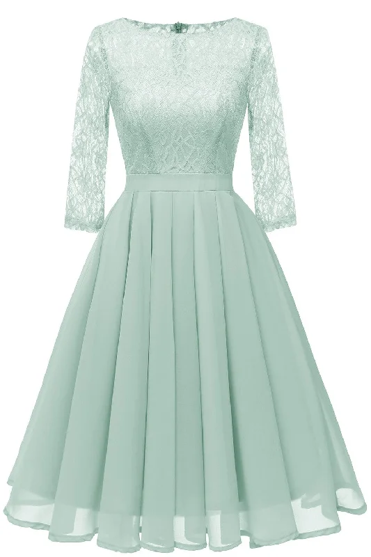 Mint Green Chiffon Lace Wedding Party Dress with Sleeves Sequined Elegant Party