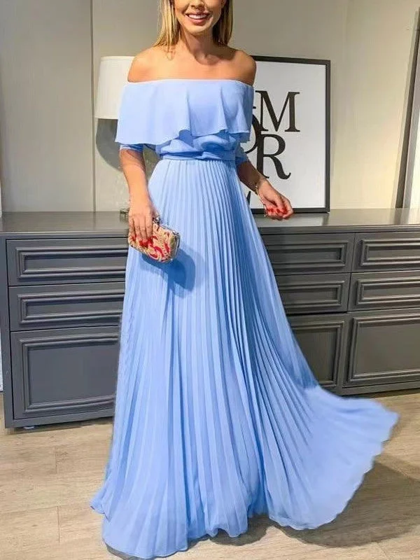 Newest Blue Color Long Prom Dresses, Popular Bridal Bridesmaid Dresses, Wedding Evening Party Dresses Tunics Floral girly