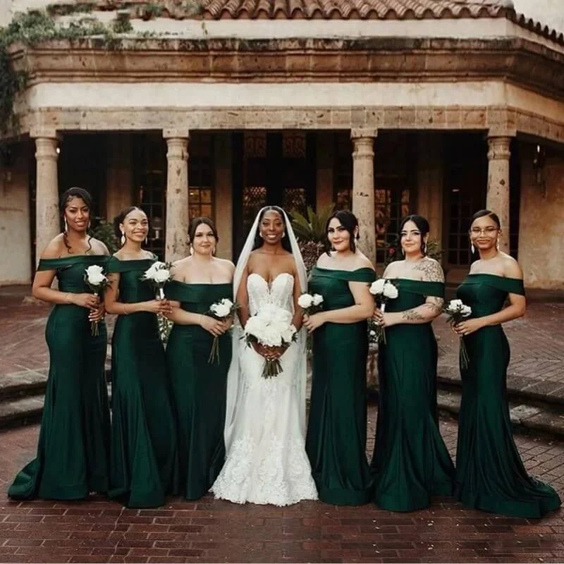Off Shoulder Long Dark Green Bridesmaid Dresses Wedding Party Dress Tunics Seasonal trendy Off Shoulder Long Dark Green Bridesmaid Dresses Wedding Party Dress Tunics Seasonal trendy