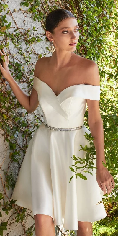 Cinderella Divine CD0140 Off the Shoulder Knee Length Satin Party Dress Mermaid Tail Wedding