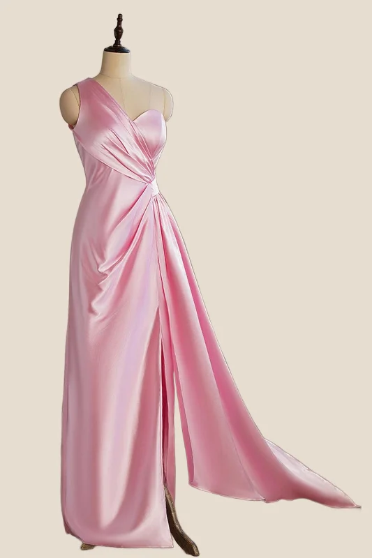One Shoulder Pink Ruched Long Party Dress Tunics Recommended stylist