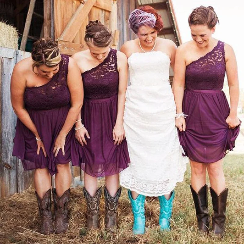 one shoulder purple bridesmaid dresses short 2021 lace chiffon cheap custom grape wedding party dress Tunics Luxurious premium one shoulder purple bridesmaid dresses short 2021 lace chiffon cheap custom grape wedding party dress Tunics Luxurious premium