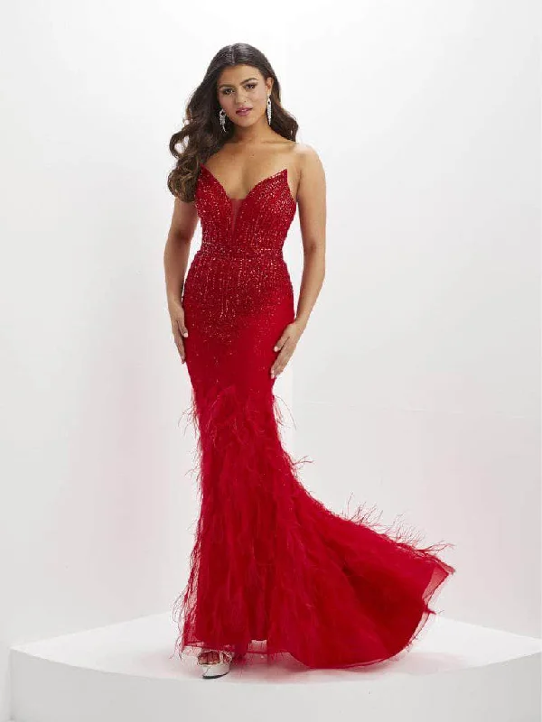 Panoply - 14152 Strapless Sheer Inset Evening Dresses Tunics Plaid country