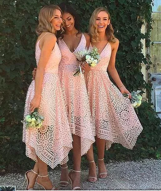 pink lace bridesmaid dresses 2020 tea length cheap custom country style wedding party dresses Tunics Occasion special pink lace bridesmaid dresses 2020 tea length cheap custom country style wedding party dresses Tunics Occasion special