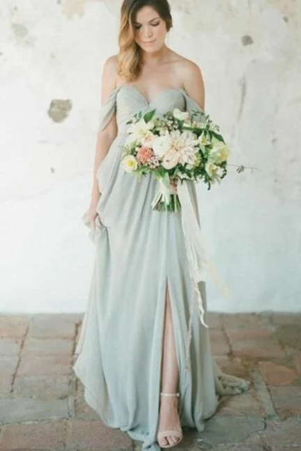 Sage Long Bridesmaid Wedding Party Dresses Chiffon Skirt Tunics Satin smooth