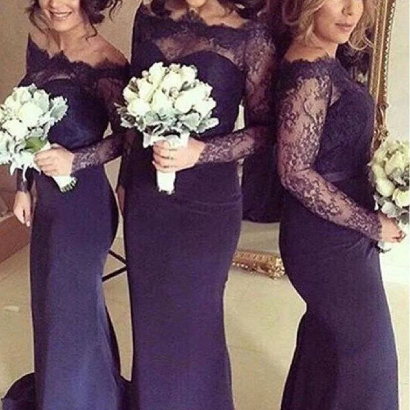 Sexy Long Sleeves Mermaid Lace Wedding Party Dress for Bridesmaids Wedding Guest Dresses, WG22 Tunics Stylish modern Sexy Long Sleeves Mermaid Lace Wedding Party Dress for Bridesmaids Wedding Guest Dresses, WG22 Tunics Stylish modern