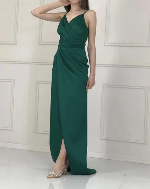 Sheath Bridesmaid Dresses Pleated V Neck Split Floor-length Evening Dresses Tunics Designer luxury Sheath Bridesmaid Dresses Pleated V Neck Split Floor-length Evening Dresses Tunics Designer luxury