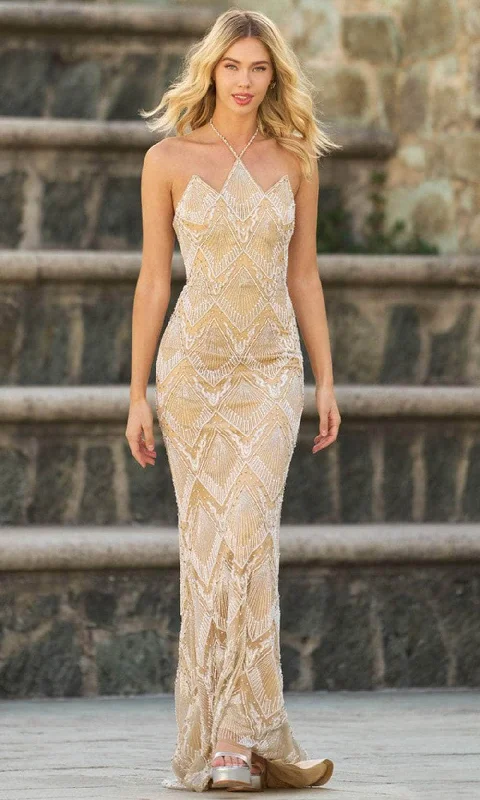 Sherri Hill 55559 - Scalloped High Halter Evening Dress Turtleneck Warm Winter