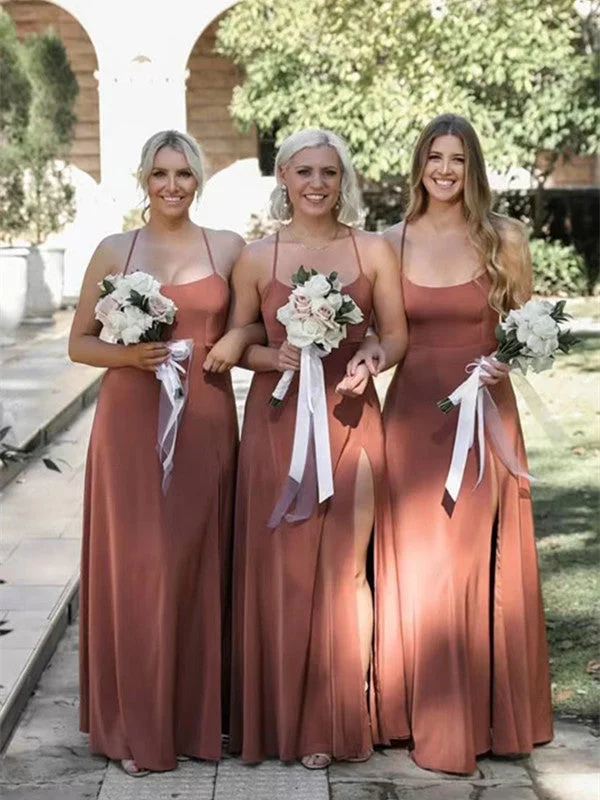 Side Slit Wedding Bridesmaid Dresses, Spaghetti Straps Bridal Party Dresses, Long Prom Dresses Tunics Silk luxurious Side Slit Wedding Bridesmaid Dresses, Spaghetti Straps Bridal Party Dresses, Long Prom Dresses Tunics Silk luxurious