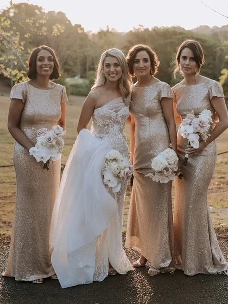 Simple Round Neck Mermaid Sequin Bridesmaid Dresses Sexy Party Dresses Tunics Versatile functional Simple Round Neck Mermaid Sequin Bridesmaid Dresses Sexy Party Dresses Tunics Versatile functional