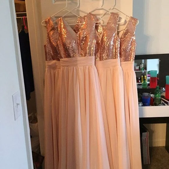 sparkly pink bridesmaid dresses long rose gold a line sleeveless v neck cheap wedding party dresses Crew Neckline Casual sparkly pink bridesmaid dresses long rose gold a line sleeveless v neck cheap wedding party dresses Crew Neckline Casual