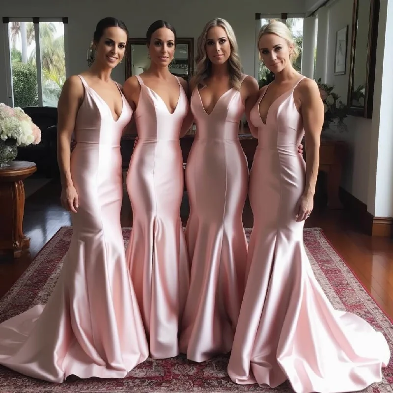 V Neck Long Pink Mermaid Bridesmaid Dresses Wedding Party Dresses Tunics Handmade artisanal V Neck Long Pink Mermaid Bridesmaid Dresses Wedding Party Dresses Tunics Handmade artisanal
