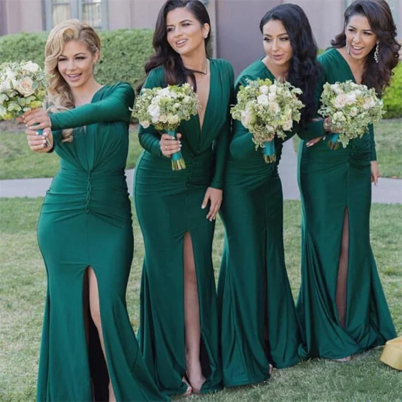 wedding party dresses 2020 long sleeve deep v neck hunter green mermaid cheap bridesmaid dresses Tunics Denim casual wedding party dresses 2020 long sleeve deep v neck hunter green mermaid cheap bridesmaid dresses Tunics Denim casual