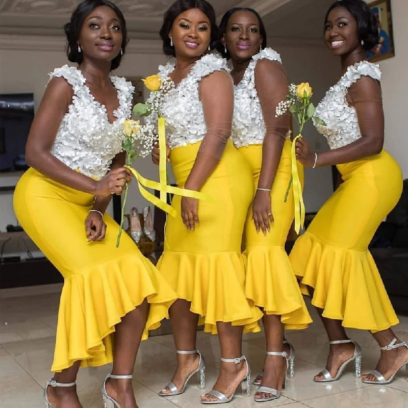 yellow bridesmaid dresses 2020 mermaid floral v neck African custom wedding party dresses 2021 Tunics Luxurious high-end yellow bridesmaid dresses 2020 mermaid floral v neck African custom wedding party dresses 2021 Tunics Luxurious high-end