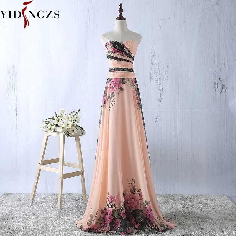YIDINGZS Flower Pattern Chiffon Bridesmaid Dress Floral Print Wedding Party Dresses 2018 Tunics Party sparkling YIDINGZS Flower Pattern Chiffon Bridesmaid Dress Floral Print Wedding Party Dresses 2018 Tunics Party sparkling
