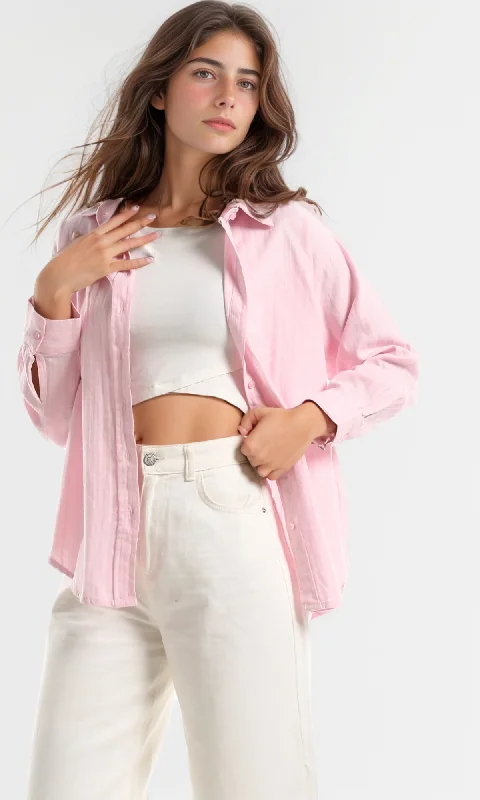 98299 Relaxed Fit Shirt With Buttoned Cuffs - Powder Pink Chenille Fabric Brocade Fabric Lace Fabric 98299 Relaxed Fit Shirt With Buttoned Cuffs - Powder Pink Chenille Fabric Brocade Fabric Lace Fabric
