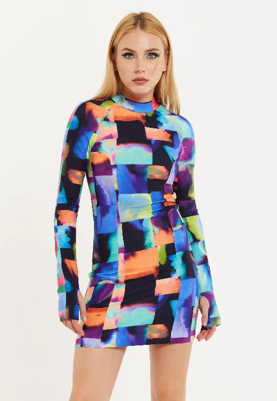 Abstract Patchwork Print Dress