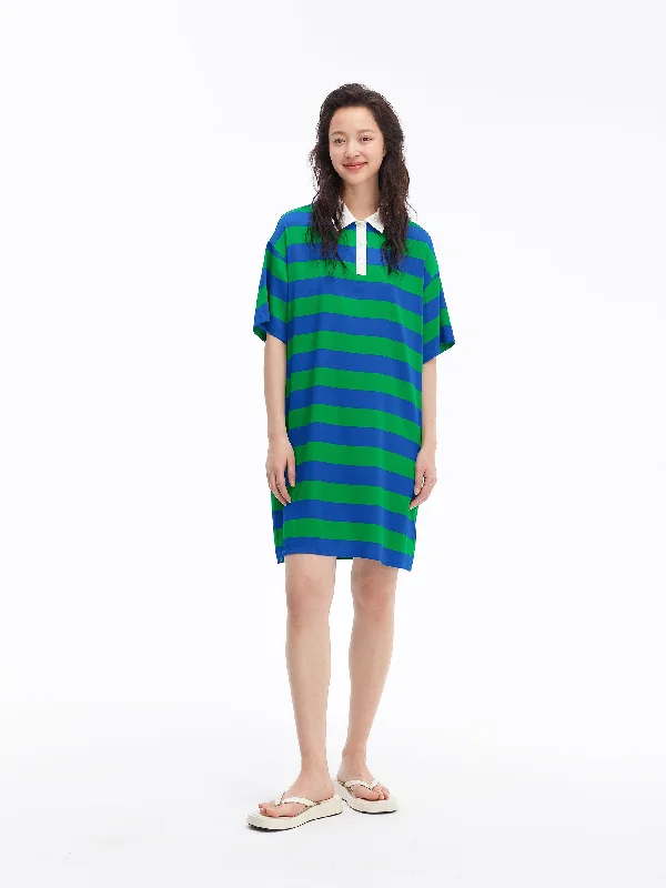 Aquamarine Striped Silk Dresses