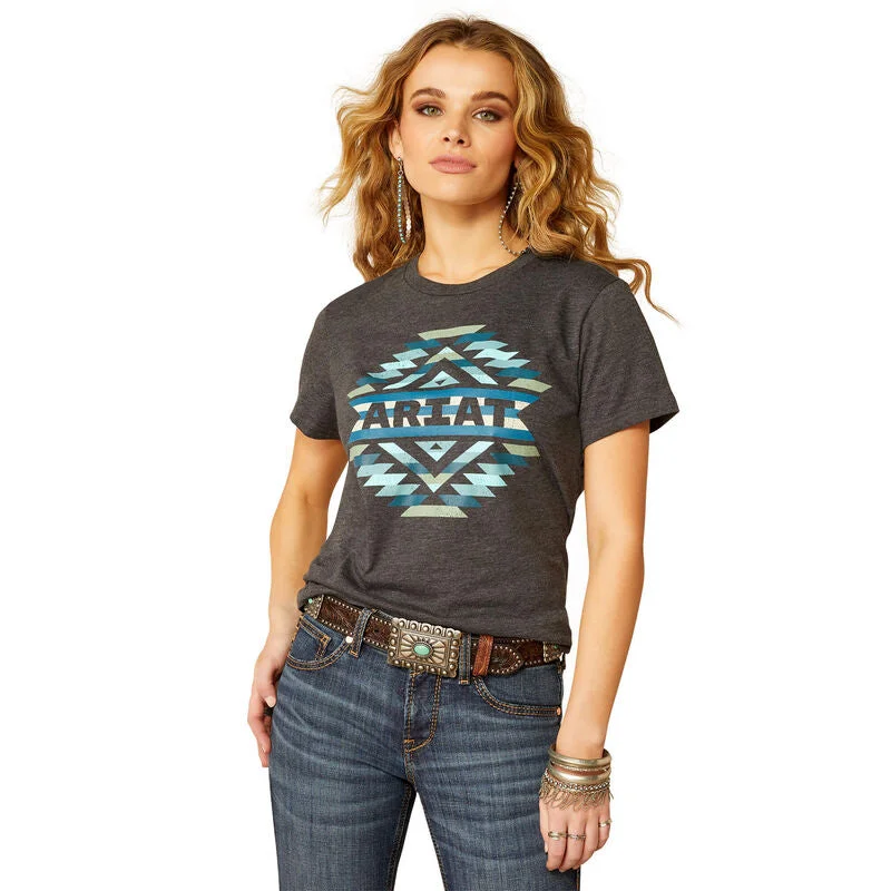 Ariat Wms Southwest Classic SS Tee Charcoal Heather Mesh Fabric Canvas Fabric Denim Fabric Ariat Wms Southwest Classic SS Tee Charcoal Heather Mesh Fabric Canvas Fabric Denim Fabric