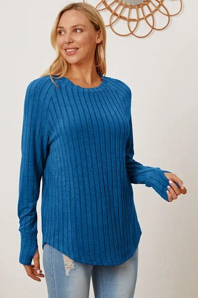 Basic Bae Ribbed Thumbhole Sleeve T-Shirt Terry Blend Velvet Blend Canvas Blend