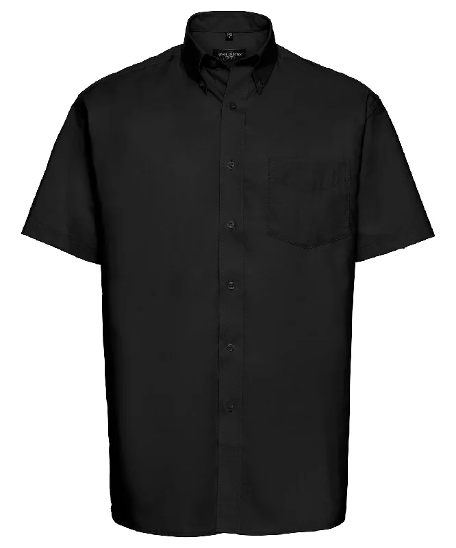 Black - Short sleeve easycare Oxford shirt Hooded Caped Shawl Collar