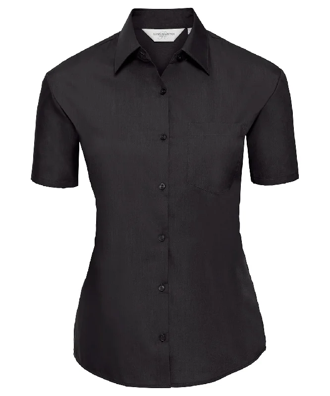 Black - Women's short sleeve polycotton easycare poplin shirt Casual Formal Business Black - Women's short sleeve polycotton easycare poplin shirt Casual Formal Business
