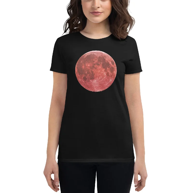 Blood Red Moon Total Lunar Eclipse Women's Short Sleeve Babydoll T-shirt Rayon Velvet Corduroy Blood Red Moon Total Lunar Eclipse Women's Short Sleeve Babydoll T-shirt Rayon Velvet Corduroy