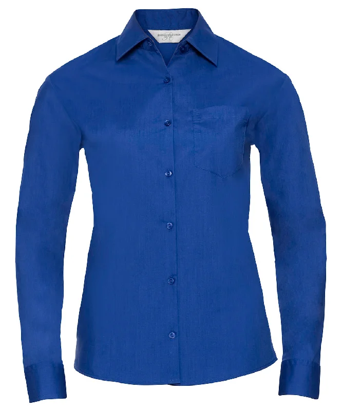 Bright Royal - Women's long sleeve polycotton easycare poplin shirt V-Neck T-Shirt Long Sleeve Cotton Bright Royal - Women's long sleeve polycotton easycare poplin shirt V-Neck T-Shirt Long Sleeve Cotton