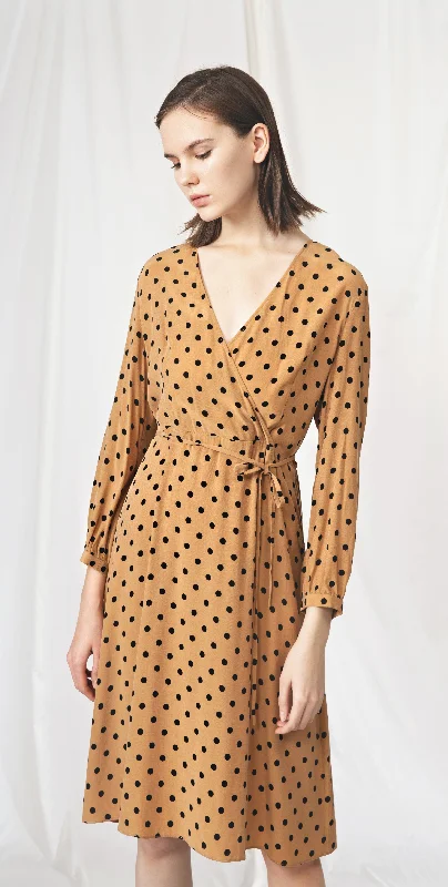 Caramel Polka Dot Flowy Dress