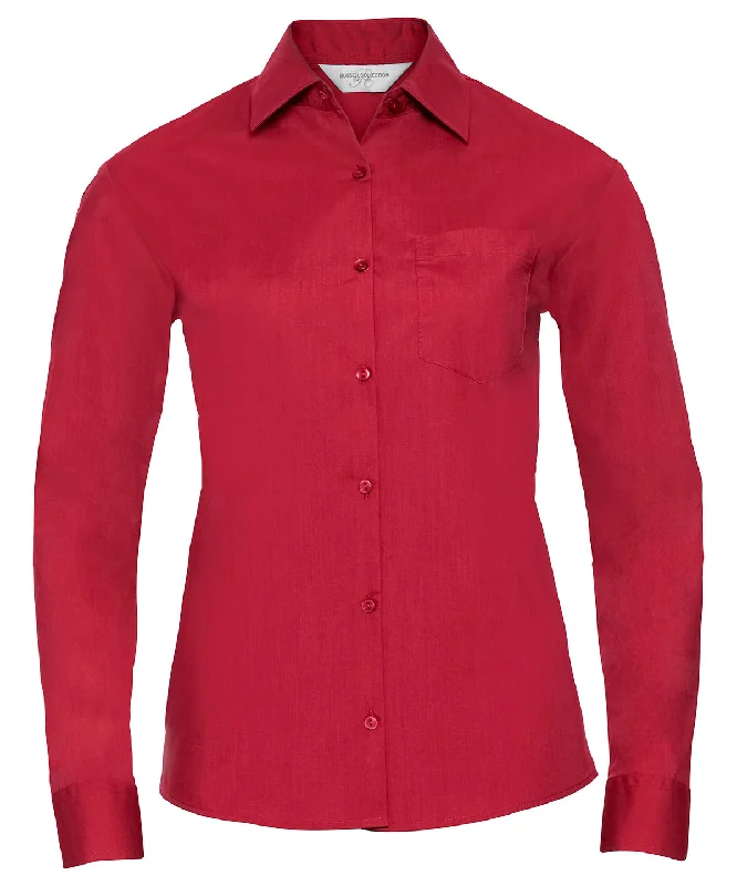 Classic Red - Women's long sleeve polycotton easycare poplin shirt Striped Floral Plaid Classic Red - Women's long sleeve polycotton easycare poplin shirt Striped Floral Plaid