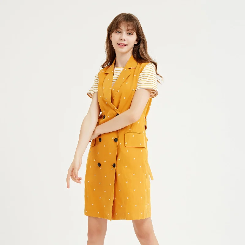 Crisp Hemp Polka Dot Embroidered Dress