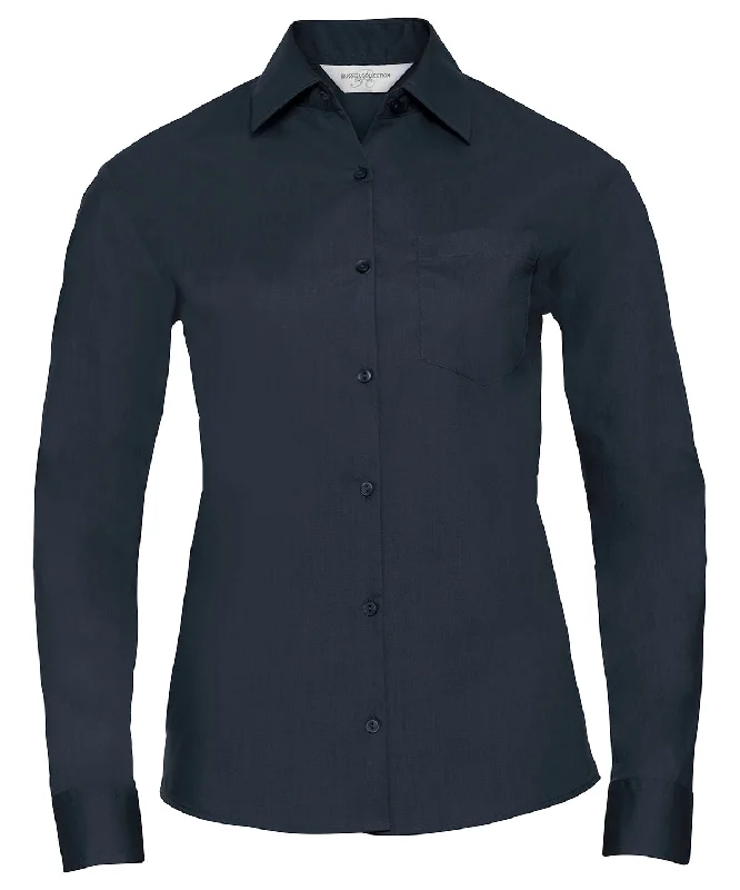 French Navy - Women's long sleeve polycotton easycare poplin shirt Cozy Warm Stylish French Navy - Women's long sleeve polycotton easycare poplin shirt Cozy Warm Stylish
