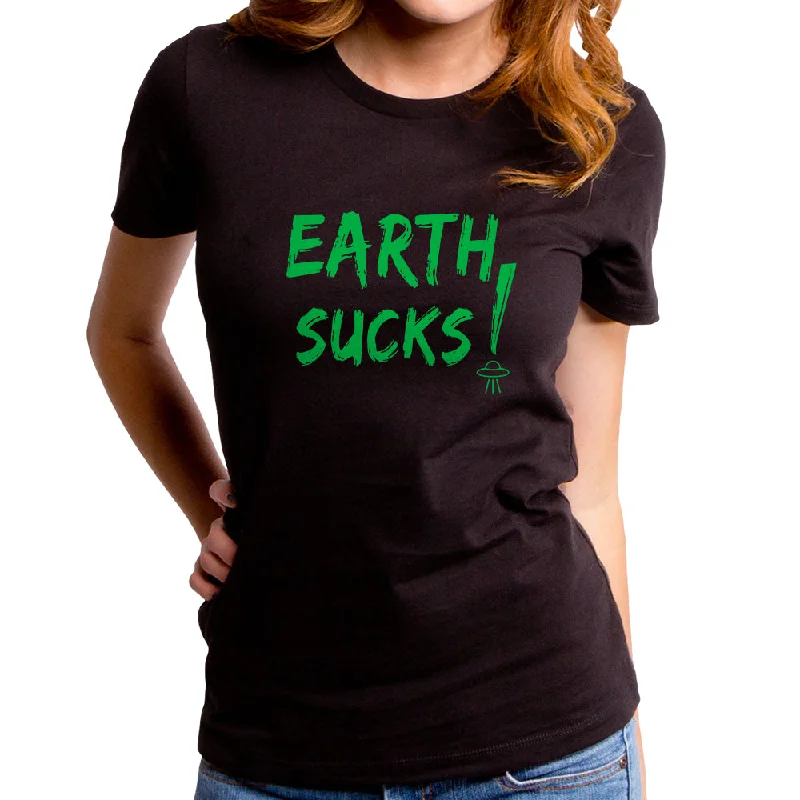 Earth Sucks Women's T-Shirt Front Pockets Side Pockets Patch Pockets
