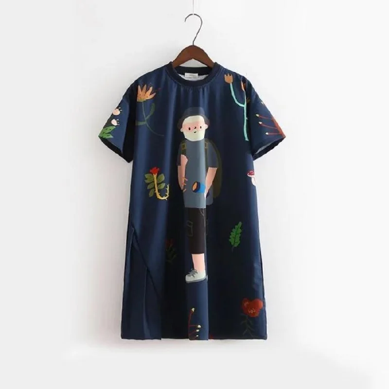 Cute Hiking Man Ruffled Hem Summer Dress J40004